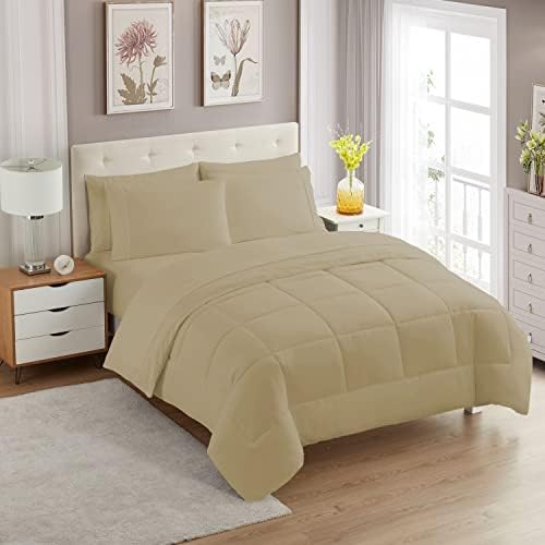 Twin Comforter Set with Sheets - 5-Piece Bedding Collection - 1 Comforter, 1 Fitted Sheet, 1 Flat, 2 Pillowcases - Deep Pocket - Soft & Breathable Premium Quality - Ideal for All Seasons, Taupe by SweetHomeCollection
