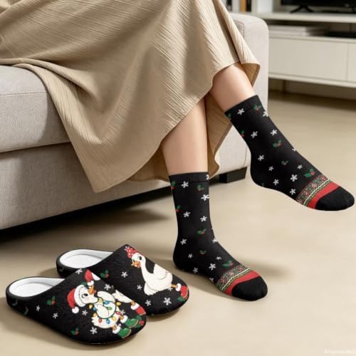 House Slipper and Socks Set for Women Warm Comfy Fuzzy Slipper with Crew Socks Plush Fuzzy Slippers for Indoor - Image 4