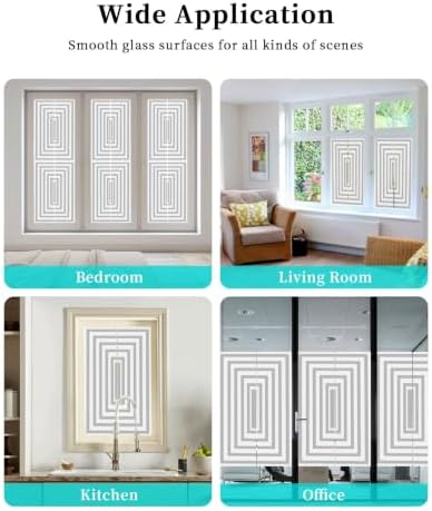 Window Privacy Film Frosted, Black Grey Geometric Non-Adhesive Static Cling Window Tint, Square Minimalist Modern Insulated Windows Frosted Films for Living Room, 35.4 x 78.7 Inches - Image 7
