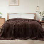 Exclusivo Mezcla Striped King Size Fleece Blanket for Bed, Coffee by ExclusivoMezcla