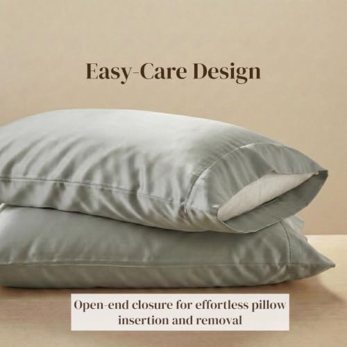 Beckham Hotel Collection Pillowcases Queen Size Set of 2, Cool Touch Cotton Sateen Fabric, 500TC, Silky Smooth & Soft, Open End, Aqua Gray - Image 3