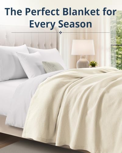 LANE LINEN Twin Blanket, 100% Cotton 300 GSM Waffle Weave - Sugar Swizzle - Image 2