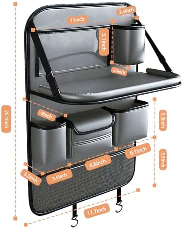 2 Pack Leather Car Backseat Organizer with Foldable Table Tray, Universal Car Seat Back Protector Kick Mat with Touchscreen Tablet Holder, Storage Pockets, Cup Holders & Tissue Holder, Black - Image 4