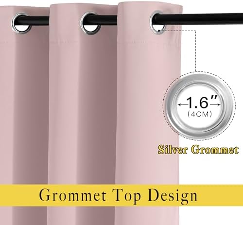NICETOWN Light Block Window Curtains 84" Length - Home Fashion Thermal Insulated Solid Grommet Room Darkening Window Treatments for Hall Room, Blush Pink, 1 Pair, 52" Wide by 84" Long - Image 2
