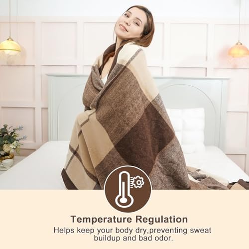 YOUR MOON 100% Wool Blanket, Medium Weight, Twin 66 x 90 in, Coffee - Image 6