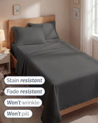Twin 4 Piece Bed Sheet Set - Comfy, Breathable & Cooling Sheets - Charcoal - Image 5