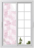 Window Privacy Film Frosted, Pink Botanical Reusable Static Cling Window Tints, Summer Palm Leaves Foliage Tropical Heat Control Windows Films for Offices, Balcony, 29.5 x 118 Inches by Unknown