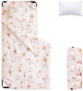 Wake In Cloud - Cot Nap Mat with Pillow and Blanket, 100% Cotton Fabric, for Toddler Kids Girls Ages 3 Plus in Daycare Kindergarten Preschool with Elastic Corner Straps, Floral Flowers by WakeInCloud