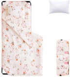 Wake In Cloud - Cot Nap Mat with Pillow and Blanket, 100% Cotton Fabric, for Toddler Kids Girls Ages 3 Plus in Daycare Kindergarten Preschool with Elastic Corner Straps, Floral Flowers by WakeInCloud