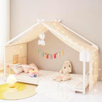 Mengersi Bed Canopy House Canopy Bed Curtains with Lights,Montessori House Bed Metal Floor Bed Canopy for Girls Boys,Fit for Twin Full Queen Bed,No Frame(Natural) - Image 4