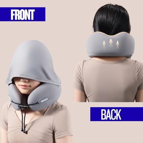 Travel Neck Pillow with Privacy Hoodie Memory Foam 360° Neck & Chin Support Portable with Carry Bag Airplane Sleeping Pillow for Comfort (Pink) - Image 3