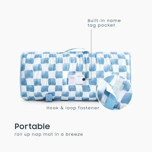Wake In Cloud - Toddler Nap Mat with Pillow and Minky Fleece Blanket, for Kids Boys Girls Ages 3 Plus in Daycare Preschool, Roll Up Sleeping Bag, Gingham Grid Checkered, Blue White, Standard - Image 3