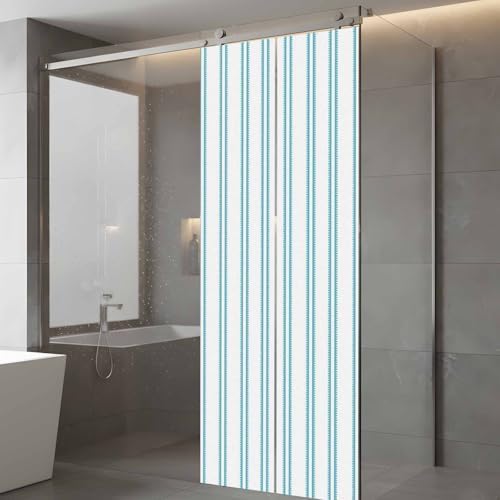 Window Privacy Film Frosted, Teal Blue Stripes Static Cling Door Window Covering, Modern Vertical Striped Minimalist UV Blocking Windows Film for Office, Hotel, Bedroom, 29.5 x 78.7 Inches - Image 5