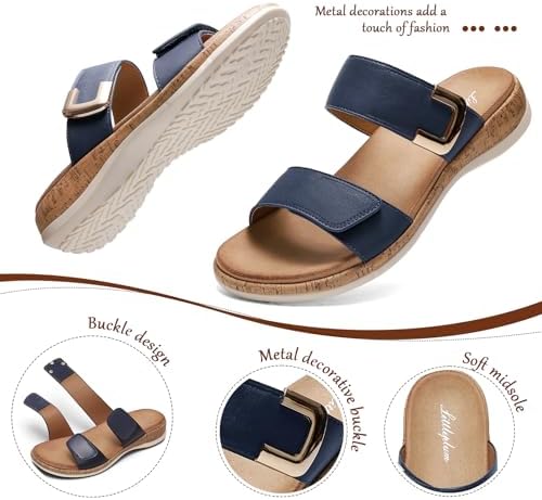 Littleplum Women Slides Sandals Arch Support Open Toe Slip on Sandals Soft Cushion Slippers Comfy Casual Summer Shoes for Walking Beach Travel - Image 4