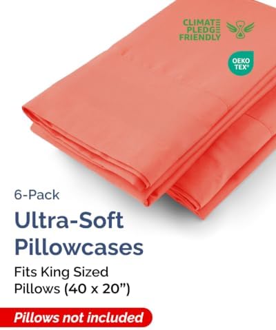 King Pillow Cases - 6 Pack Super Soft Pillowcase Covers - 20" x 40" (Coral) - Image 2