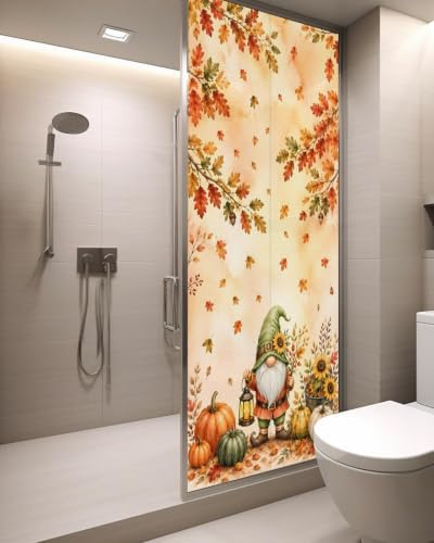 Window Privacy Film Frosted, Thanksgiving Gnomes Static Cling Door Window Covering, Fall Pumpkin Maple Leaves Sunflower UV Blocking Windows Film for Office, Hotel, Bedroom, 29.5 x 78.7 Inches - Image 3