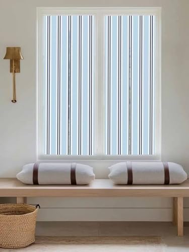 Window Privacy Film Frosted, Light Blue Striped Reusable Static Cling Window Tints, Minimalist Vertical Stripes Heat Control Windows Films for Offices, Balcony, 29.5 x 118 Inches - Image 5