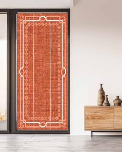 Window Privacy Film Frosted, Burnt Orange Botanical Non-Adhesive Static Cling Window Tint, Vintage Florals Geometric Minimalist Insulated Windows Frosted Films for Living Room, 35.4 x 78.7 Inches - Image 5