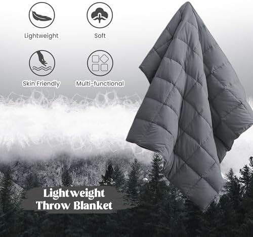 puredown® Soft Feather Down Throw Blanket Lightweight Packable Couch Throw for Indoor and Outdoor Use, Throw 50"X70", Gray, 12oz - Image 2