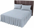 Blue Striped Bed Skirts for Cal King Bed 18 Inches Drop, Wrap Around Bedskirt Dust Ruffle Pleated Bedspread Modern Simple Farmhouse Beige Vintage Fitted Sheet with 2 Decorative Pillowcase 36"x20" by Unknown