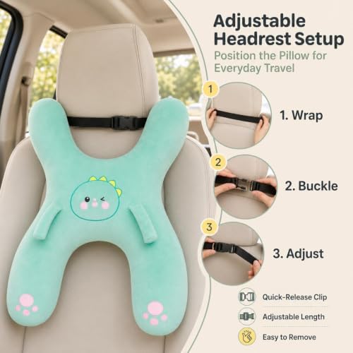 Car Seat Pillow for Kids, H-Shaped Neck Pillow for Long & Short Ride Trips - Image 6