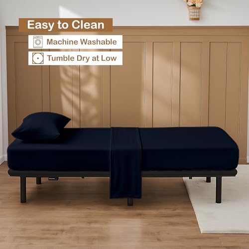 ARlinen 4 PCs Cot Sheets Sets 33" X 75", Egyptian Cotton Fitted Mattress Fits Upto 4"-8" Deep Perfect for Narrow Twin/RV Bunk/Guest Bed Replacement/Camping, Navy Blue - Image 5