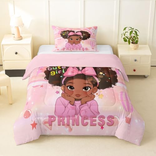 Erosebridal Pink Black Girls Toddler Bedding Set Magical African American Comforter Set for Nursery Afro Little Girls Comforter Cute Room Decor Melanin Bedroom Decor (1 Comforter, 1 Pillowcase) by Erosebridal