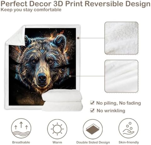 Bear Sherpa Blanket Energy Animal Print Throw Blanket for Men Soft Warm Cozy 50x60 Inches Neon Wildlife Design Gamer Room Bedroom Decor Stress Relief Gift for Birthday Housewarming Anniversary - Image 7