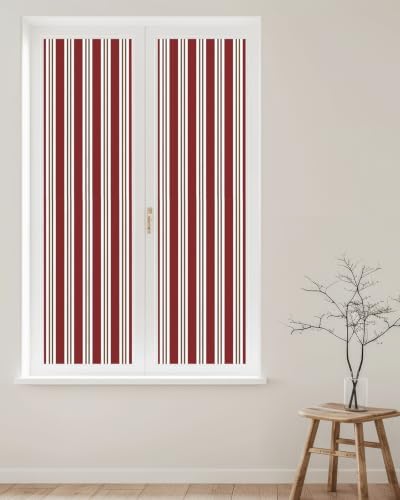 Window Privacy Film Frosted, Red Brown Striped Reusable Static Cling Window Tints, Modern Farmhouse Vertical Stripes Heat Control Windows Films for Offices, Balcony, 29.5 x 118 Inches - Image 2