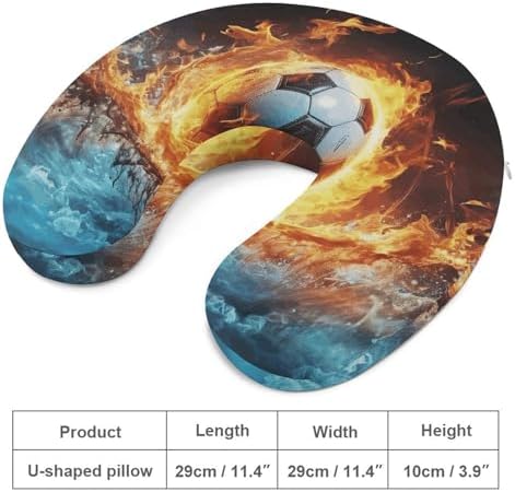 U Shape Travel Pillow Football in Fire and Water Portable Neck Pillows Memory Foam Head and Neck Support Headrest Pillow for Airplane Sleeping - Image 2