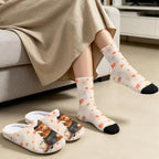 Jeiento Fuzzy Slippers and Crew Sock Set for Women Men Couple Warm Cozy Memory Foam House Shoes Soft Slip-on Slides for Home,Travel - Image 4