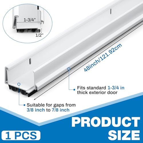 FoldTier 1 Pcs 48'' U Shaped Door Sweep for Bottom of Exterior Door, White | Fit 1-3/4 Wide Door, Slide on PVC Adjustable Double Bubble Bottom Seal & Screw, Energy Efficient, Blocks Dust/ Insects/ Noise - Image 2
