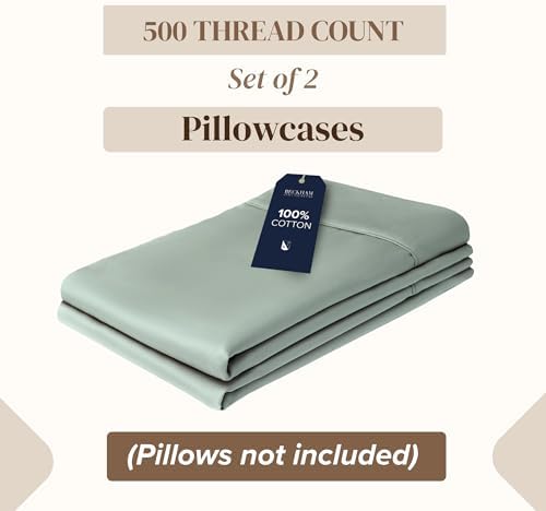 Beckham Hotel Collection Pillowcases Queen Size Set of 2, Cool Touch Cotton Sateen Fabric, 500TC, Silky Smooth & Soft, Open End, Aqua Gray - Image 2