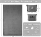 Travel Blanket, Soft 2-in-1 Airplane Blanket, Light Grey, Navy Blue, Peachy Pink, Travel Essentials Car Blanket with Luggage Sleeve & Backpack Clip - Image 2