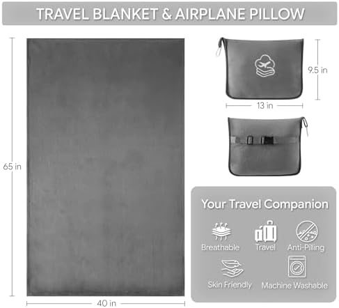Travel Blanket, Soft 2-in-1 Airplane Blanket, Light Grey, Peachy Pink, Travel Essentials Car Blanket with Luggage Sleeve & Backpack Clip - Image 2