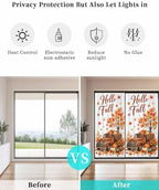 Window Privacy Film Frosted, Thanksgiving Static Cling Door Window Covering, Fall Orange Car Pumpkin Maple Wood Grain UV Blocking Windows Film for Office, Hotel, Bedroom, 29.5 x 78.7 Inches - Image 6