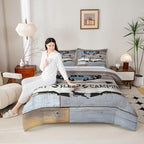 Erosebridal Camping Hunting Bedding Sets Rustic Elk Deer Down Comforter King Farmhouse Camper Theme Bedding Comforter Set for Kids Adults,Eat Sleep Hunt and Camp Quilt Set 2 Pillow Cases Grey Blue - Image 3