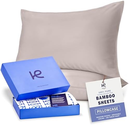 Kickoff Viscose Bamboo Pillowcase, Queen, Set of 2, 100% Organic Hidden Zippered Viscose Bamboo Pillow Case Queen Size, Cooling Pillow Cover for Hot Sleepers (20"x30", Grey Mist) by KickoffHome