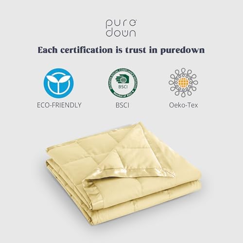 puredown® Down Blankets Queen Size - Soft Lightweight Bed Blanket for All Seasons, Cozy Warm Luxury Blanket with Satin Trim, Microfiber Cover, Yellow (90"X90") - Image 6