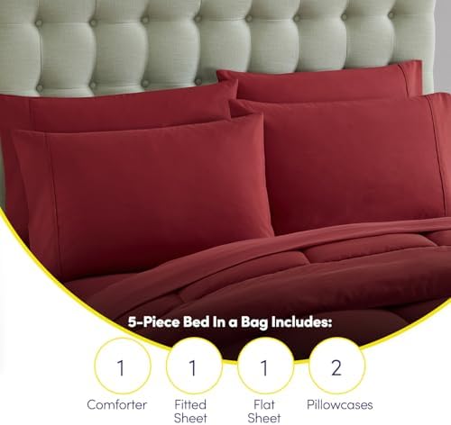 Sweet Home Collection 7 Piece Comforter Set Bag Solid Color All Season Soft Down Alternative Blanket & Luxurious Microfiber Bed Sheets, Red, Twin XL - Image 6