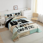 Erosebridal Kids Woodland Bear Bedding Set Happy Camping Camper Twin Comforter Set for Travel Trailers Rv Bunks Camper Quilt Set Rustic Farmhouse Barn Door Duvet Insert 1 Pillow Case Green Blue - Image 5