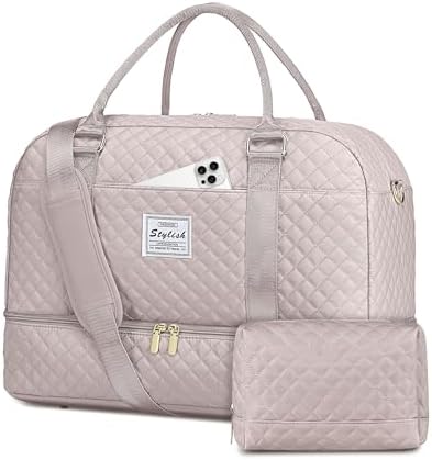Weekender Bags for Women Travel Bag - Duffle Bag with Shoe Compartment Carry on Overnight Bag for Women Hospital Bags for Labor and Delivery 2Pcs Set Nude Pink by CAYINTOP