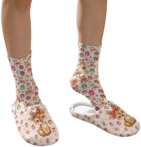 Jeiento Fuzzy Slippers and Sock Set Women's Warm Cozy Memory Foam House Shoes Soft Slip-on Slides - Image 4
