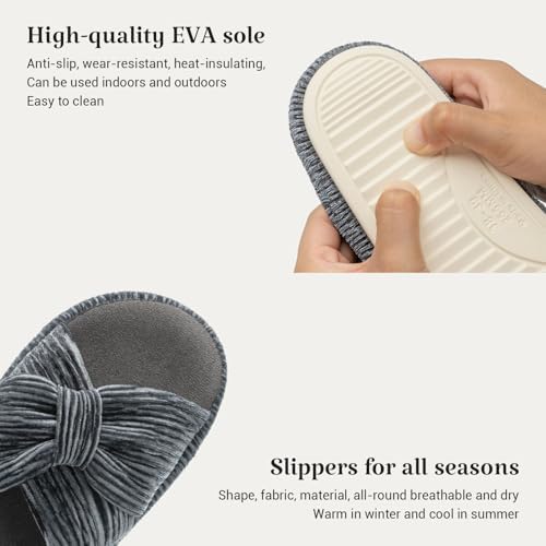 Chantomoo Slippers for Women Memory Foam House Bedroom Corduroy Bow Crossbands Slipper Shoes Comfy Trendy Gift Slippers - Image 3