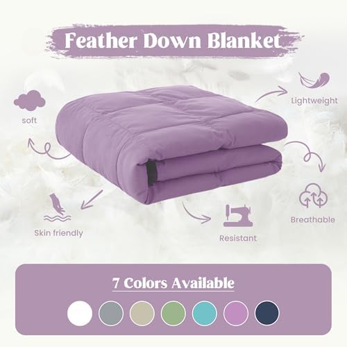 puredown® Soft Feather Down Blanket Lightweight Packable Down & Feather Fill Blanket for Indoor and Outdoor Use, King Size Blankets, 88"X108", Lavender - Image 4