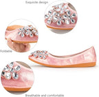 KUNWFNIX Women Ballet Flats Rhinestone Wedding Ballerina Shoes Foldable Sparkly Comfort Slip on Flat Shoes - Image 3