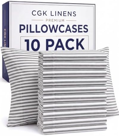 King Pillow Cases - 10 Pack Pillowcase Covers - 20" x 40" (Grey Stripes) by CGKUnlimited