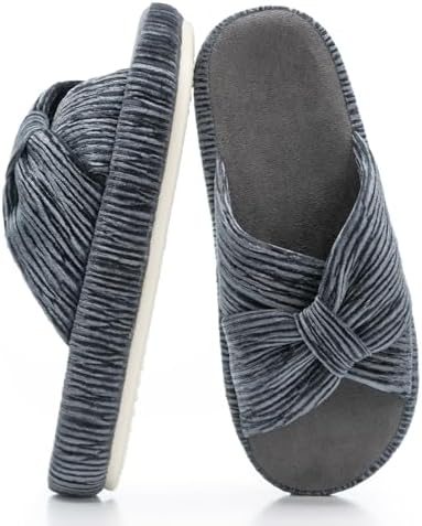 Chantomoo Slippers for Women Memory Foam House Bedroom Corduroy Bow Crossbands Slipper Shoes Comfy Trendy Gift Slippers by Chantomoo