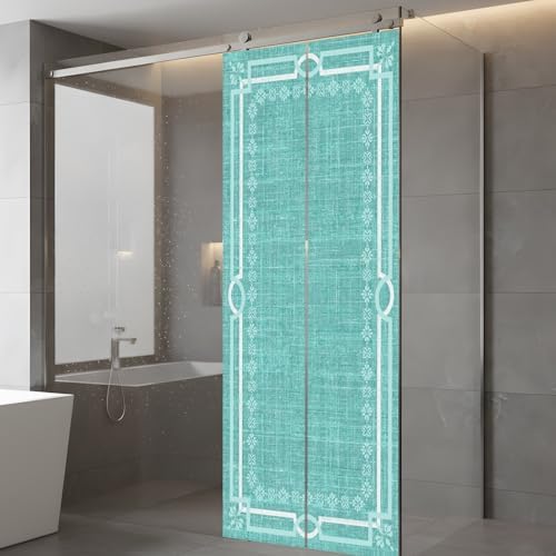 Window Privacy Film Frosted, Turquoise Botanical Static Cling Door Window Covering, Vintage Florals Geometric Minimalist UV Blocking Windows Film for Office, Hotel, Bedroom, 29.5 x 78.7 Inches - Image 5