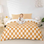Homewish Orange Yellow Check Duvet Cover Set Twin Size,Geometric Grid Printed Bedding Set 2Pcs for Kids Teens Girls Boys Room Decor,Modern Plaid Comforter Cover Soft Fashion Quilt Cover,1 Pillowcase - Image 4